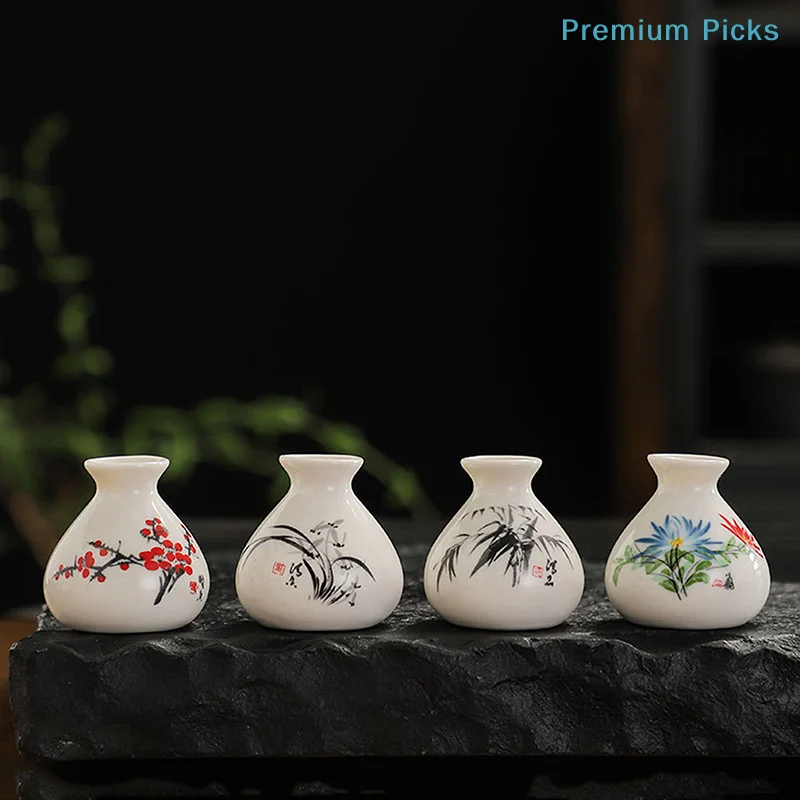 Retro White Chinese Style Mini Ceramic Vase Niche Home Dry Ice Kettle Ornament DIY Decoration Miniatures Flower Vase Crafts Gift