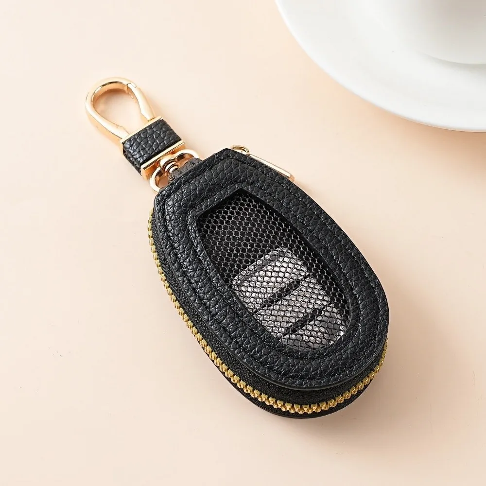 Transparent Mesh Car Key Bag Zipper Closure Multifunctional Leather Key Case Coin Storage Protection Cover Keychain Holder