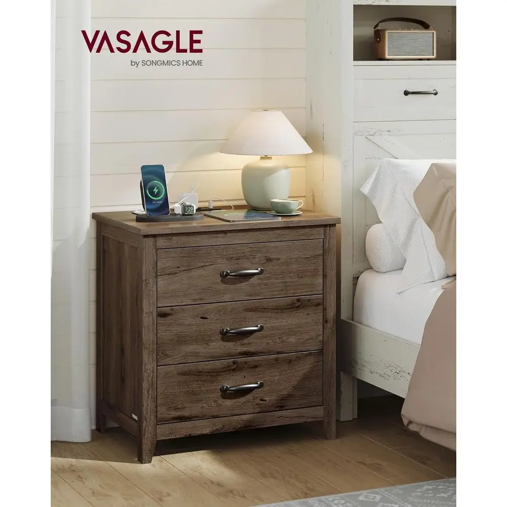 Two-Piece Bedroom Nightstand Set with Charging Station, Taupe Brown Finish