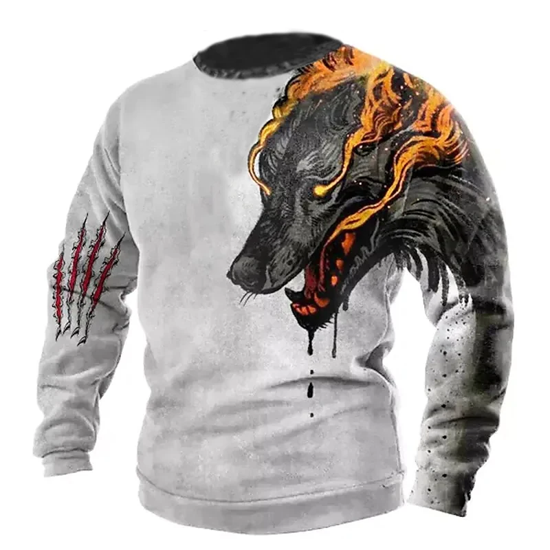 

Vintage Sweatshirt Men's Summer Long Sleeve 3D Wolf Printed T-shirts Fashion New Streetwear Oversize Crew Neck Pullover Men Tops