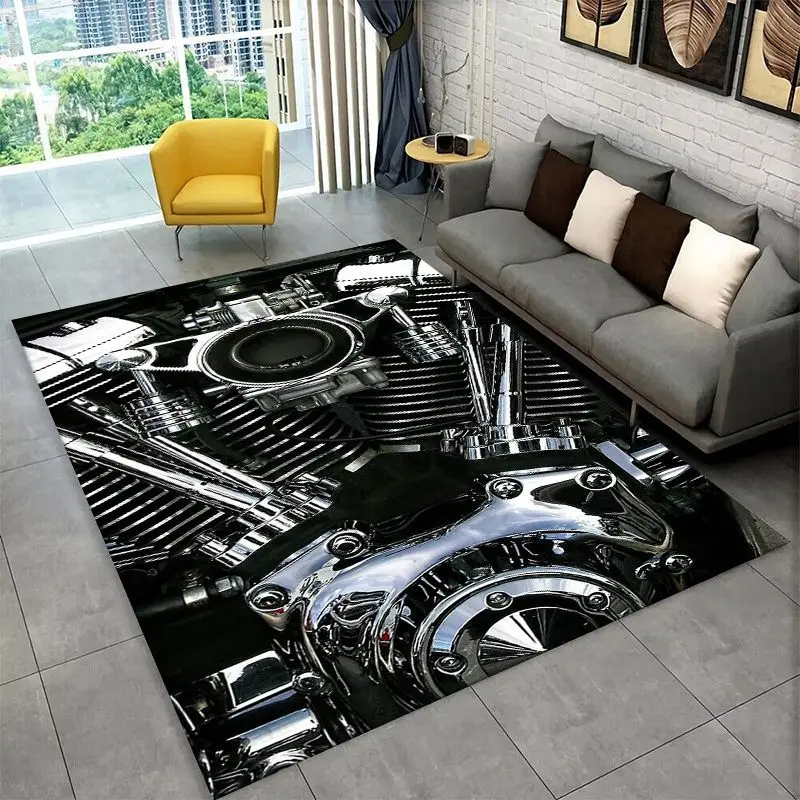 Retro H-Harleys Racing Moto Non-Slip Area Rug for Living Room,Bedroom,Playroom,Soft Carpet Floor Mat Home Decor Rug Kids Room