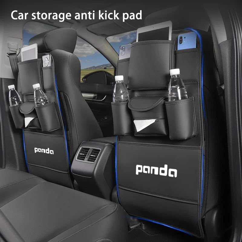 Car Seat Back Storage Bag All in one Organizer Hanging Bag with Tissue Cup Holder Anti Kick Pad for Fiat Panda 2011 2009 Coss4x4