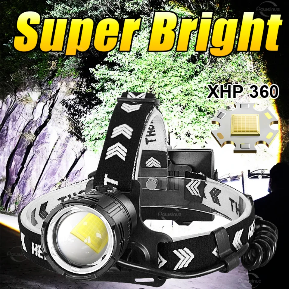 

High Lumens Powerful Headlamp Rechargeable Zoom Headlight Waterproof Camping Head Lantern 18650 Head Light Hunting Hiking Lamp
