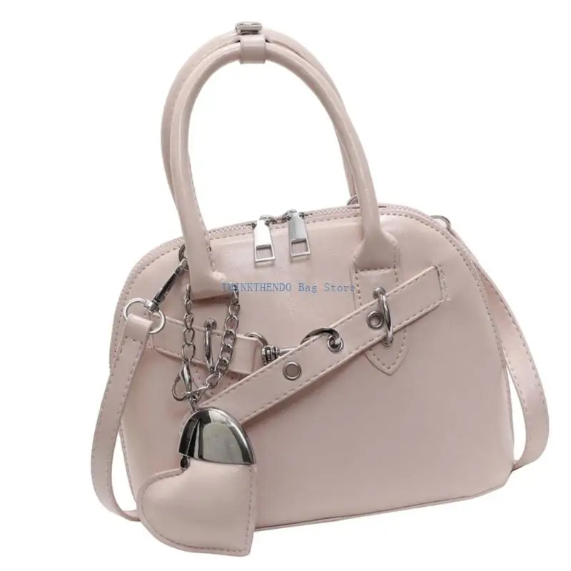 

340D Elegant PU Shell Shoulder Bag Office Handbag with Heart Pendant and Adjustable Strap Crossbody Bags For Daily Essential