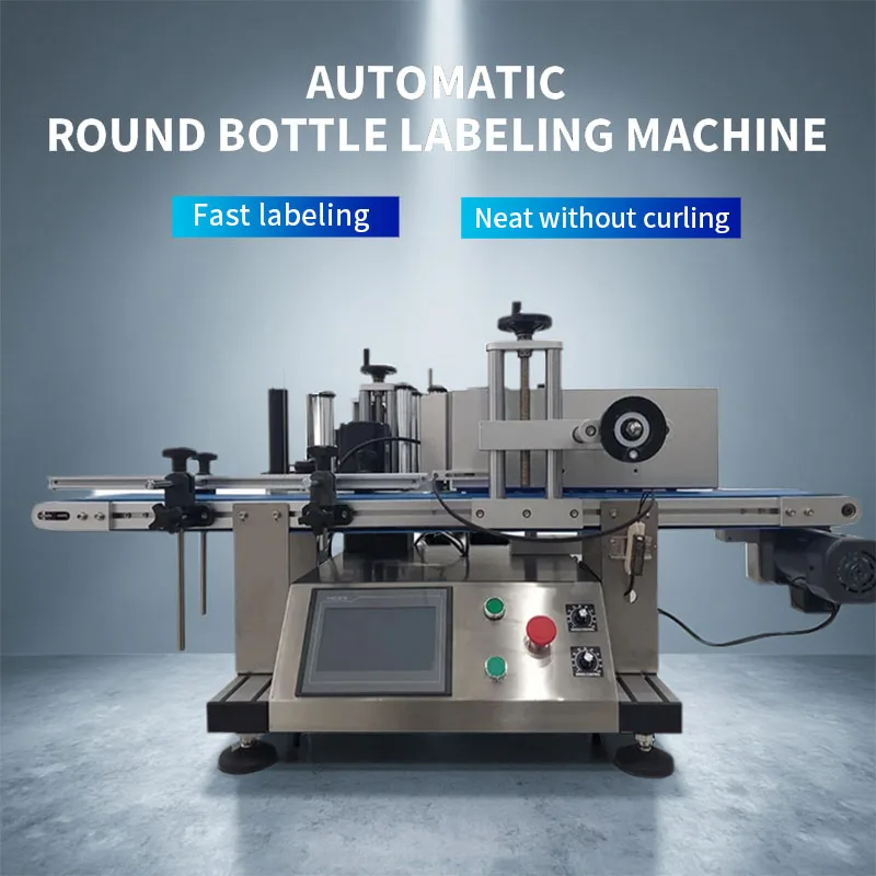 Full-Automatic round Plastic Bottle Labeling Machine Touch Screen Control round Bottle Sticker Device with Optional Code Printer