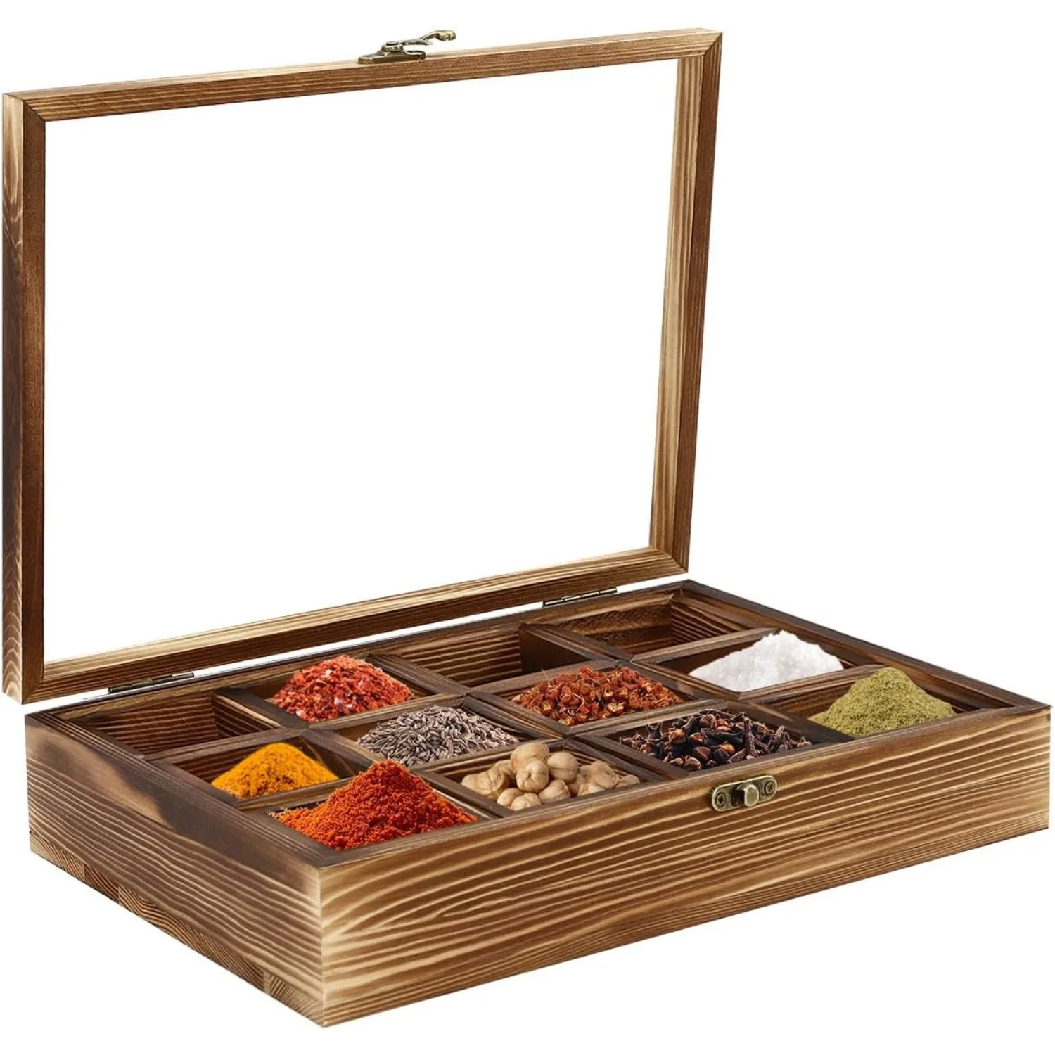 

Wooden Spice Box, Spice Rack Organizer Storage Box with Lid & 12 Containers, Spice Fit Box with Wooden Spoon, Indian Spice Boxes