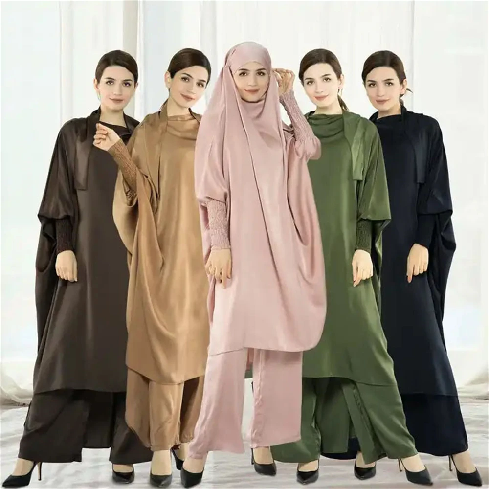 

Eid Hooded Muslim Women Robe Long Robe Hijab Dress Set 2 Pieces Prayer Garment Abaya Ramadan Gown Pants Sets Islamic Niqab