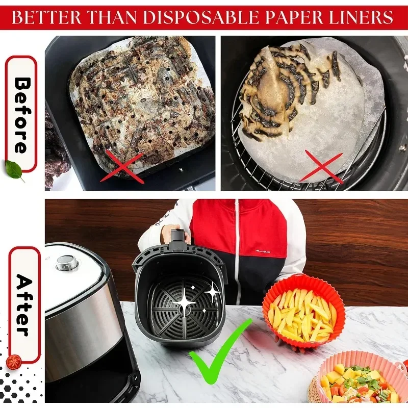 2 Forros Redondos de Silicone para Fritadeira a Ar - 7.5/8.5 Polegadas Reutilizáveis - Acessórios para Fritadeira a Ar - Acessórios para Forno e Micro