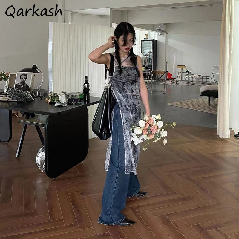 Siatkowa sukienka midi dla kobiet Streetwear Thin Summer New Fashion Hotsweet Girls Side Slit Loose Long Sleeve Korean Style Chic Gentle