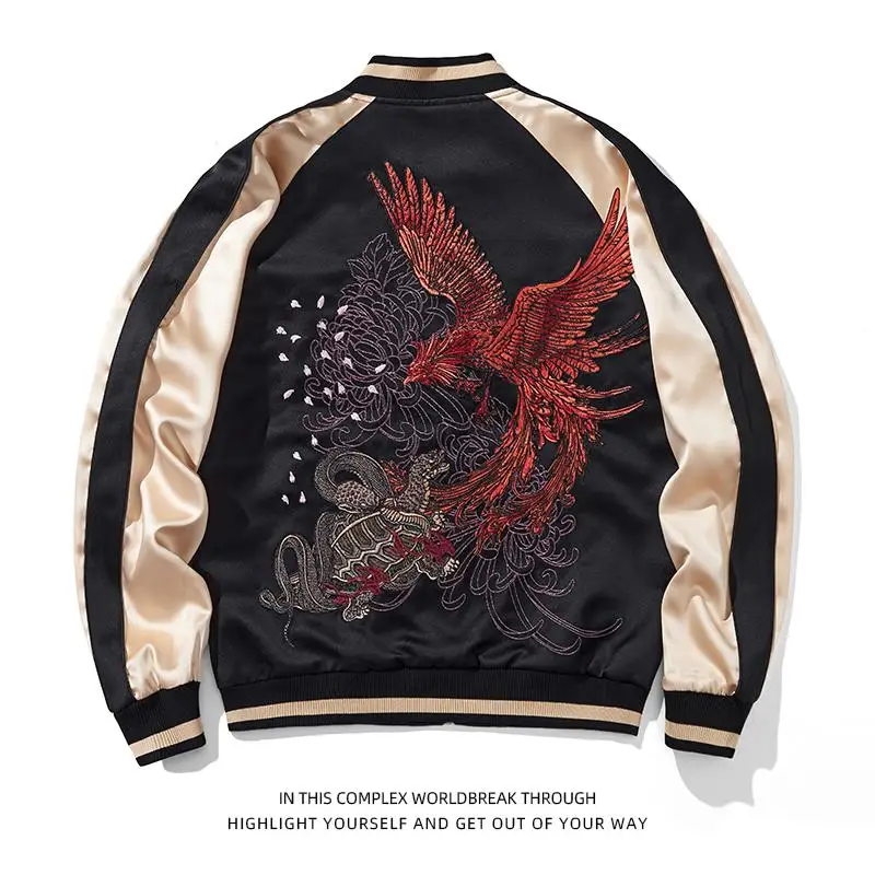 

SUKAJAN Four Divine Beasts Embroidered Jaet Baseball orm Men's Outerwear Color Blo Retro National Trend Spring Autumn...