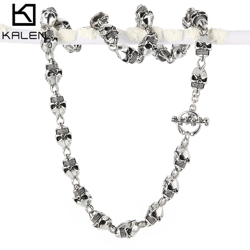 

Vintage Gothic Skull Beaded Bracelets Necklace For Men Punk Stainless Steel Party Jewelry Pants Chain Accessories Gifts