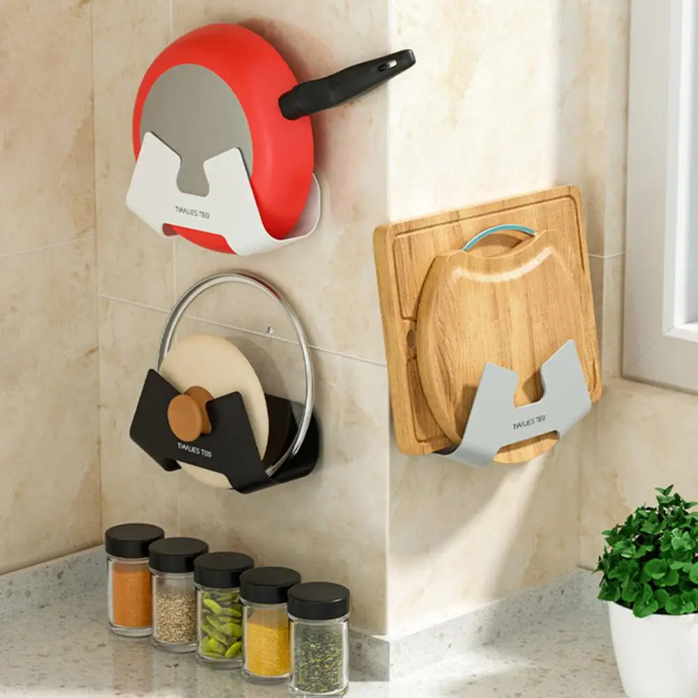 Pot Lid Holder Punch-free Quick Drainage Kitchen Tool Wall-Mounted Cutting Board Pot Cover Storage Shelf for Restaurant Kitchen