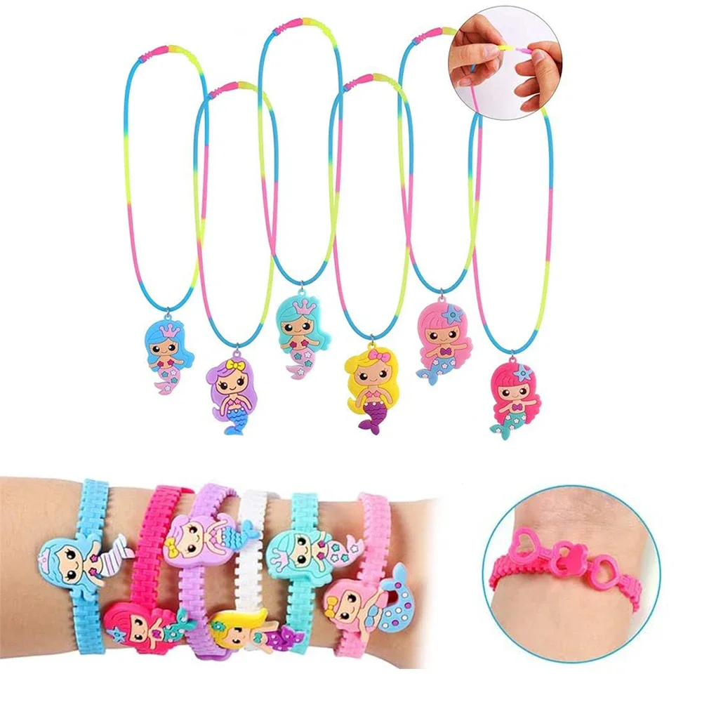 Meerjungfrauen-Party Cartoon-Meerjungfrau Silikon-Halskette Armband Ring Schlüsselanhänger für Mädchen Geburtstagsgeschenk Unterwasser-Party-Mitbringsel – Detail 5