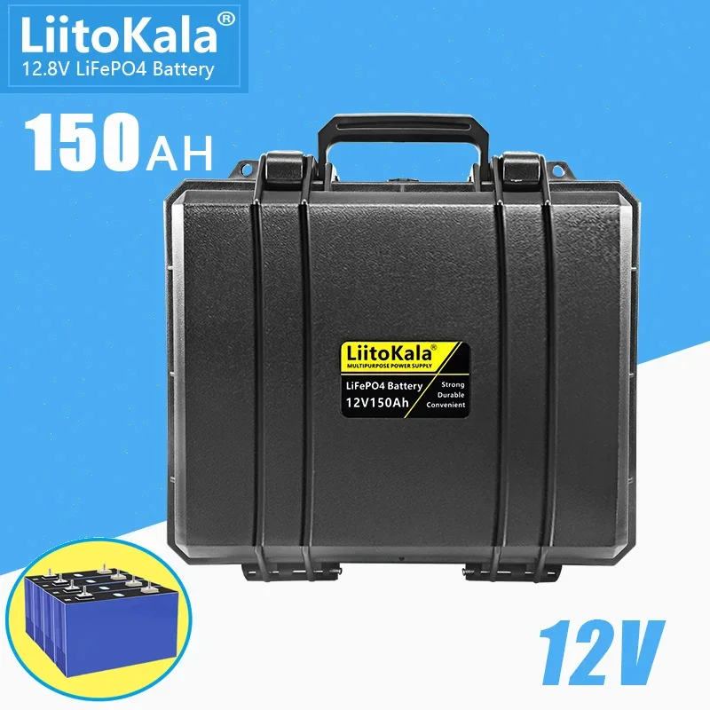 LiitoKala 12V 150Ah LiFePO4 Lithium Iron Phosphate Battery Pack Built-in 12.8V 100A BMS for Electric boat motor Solar inverter