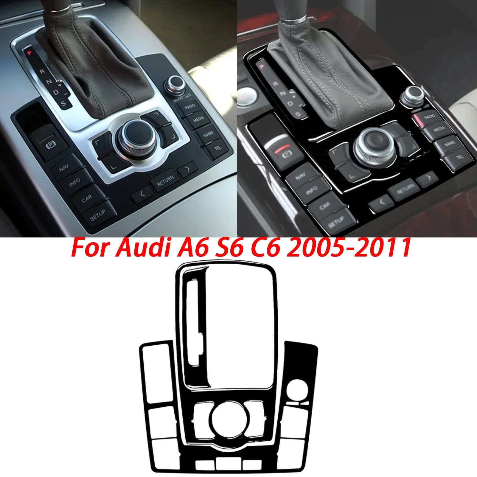 For Audi A6 S6 C6 2005-2011 Piano Black Centre Gear Shift Transmission Panel Cover Car Inside Trim Accessories Sticker