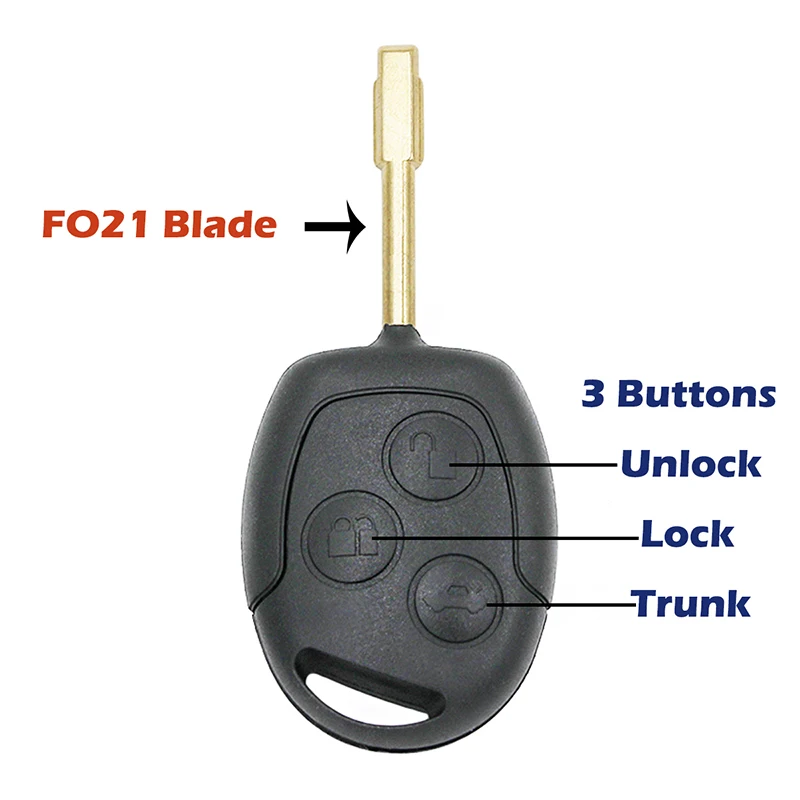 Reemplazo de llave de control remoto de 3 botones para Mondeo Fiesta Fusion Transit Focus S-Max C-Max, con hoja FO21 de Chip 433Mhz 4D63