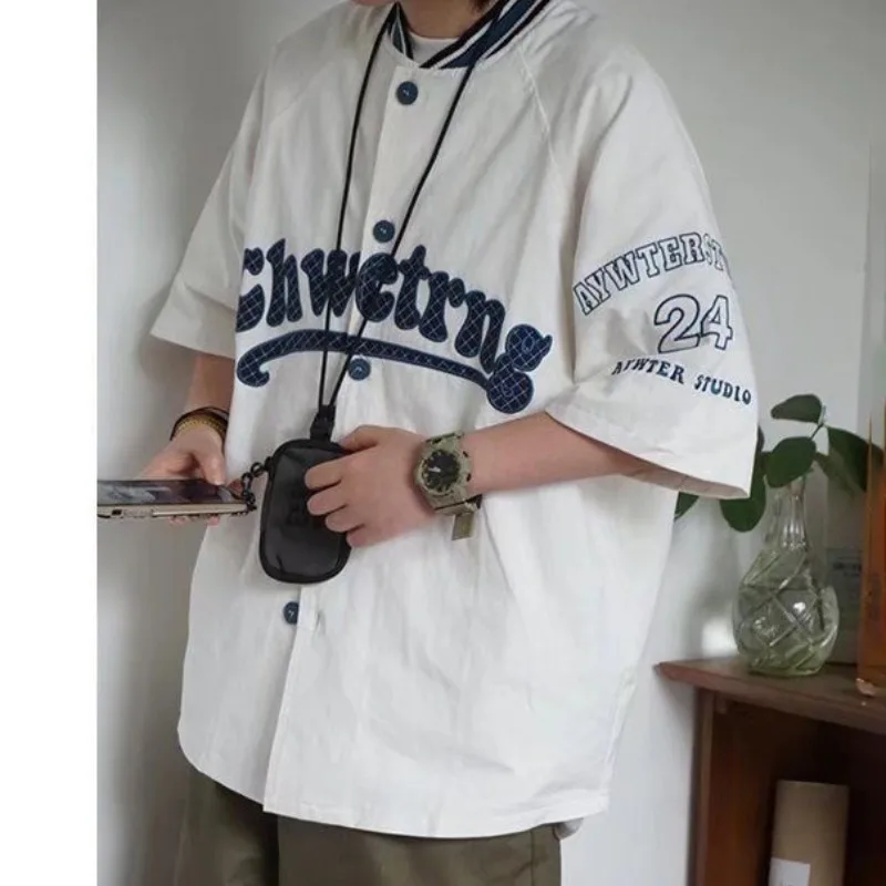 Summer New Round Neck Short Sleeved Shirt Niche Trendy Loose Casual American Baseball Tops College Youthful Minimalist T-shirt
