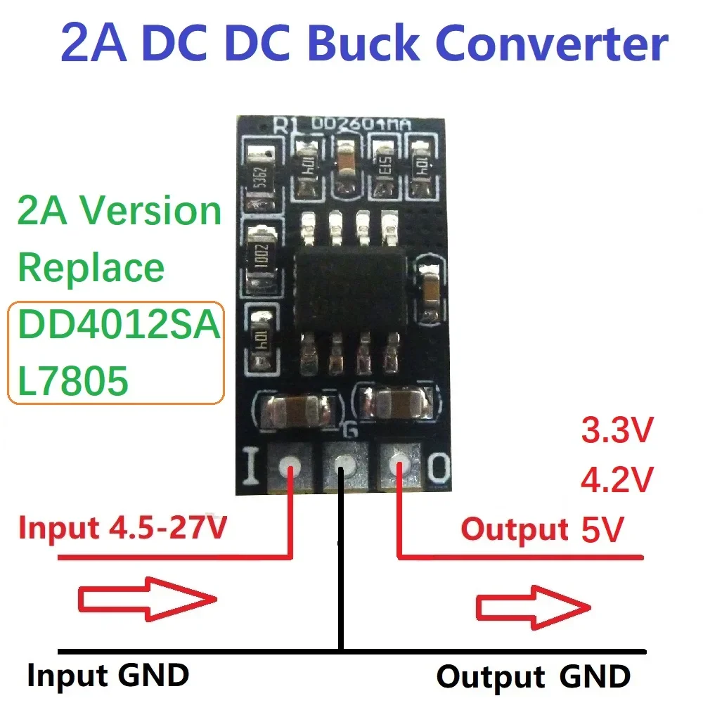 2A DC-DC 4.5V-27V to 3.3V 4.2V 5V Buck Converter Module DD4012SA DD2712SA L7805 Upgraded Version Board