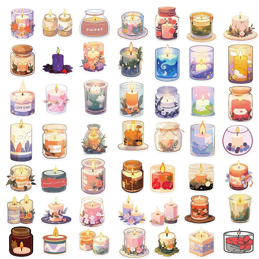 10/50Pcs Cartoon Art Candle Aesthetic Varied Stickers Pack for Kids Travel Luggage Scrapbooking Helmet Decoration Graffiti Decal