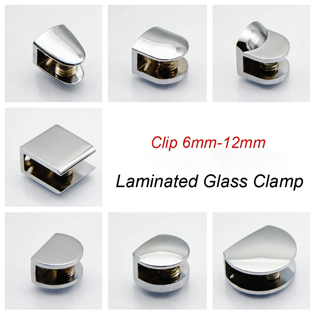 4 Pcs Glass Clip 6-8mm 8-10mm 10-12mm Glass Clips Shelf Bracket Shelf Half Round Square Bracket Card Glass Clamps Fixtures