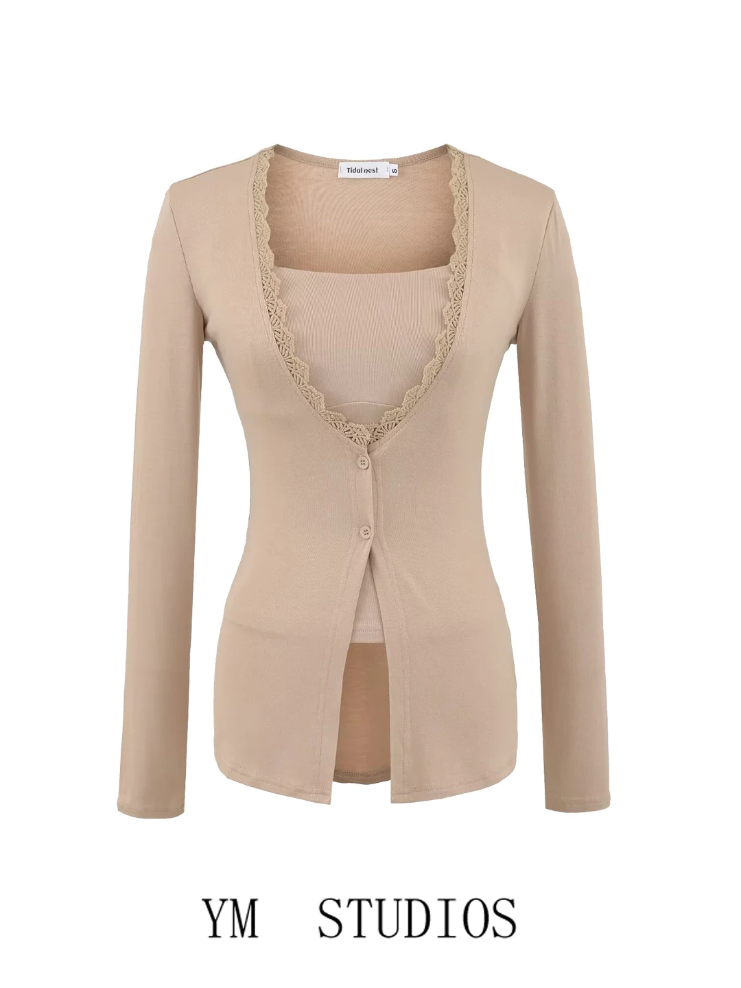 

Женская мягкая футболка-база Pure Desire с кружевной отделкой, длинная, облегающая, для повседневного использования, европейский стиль