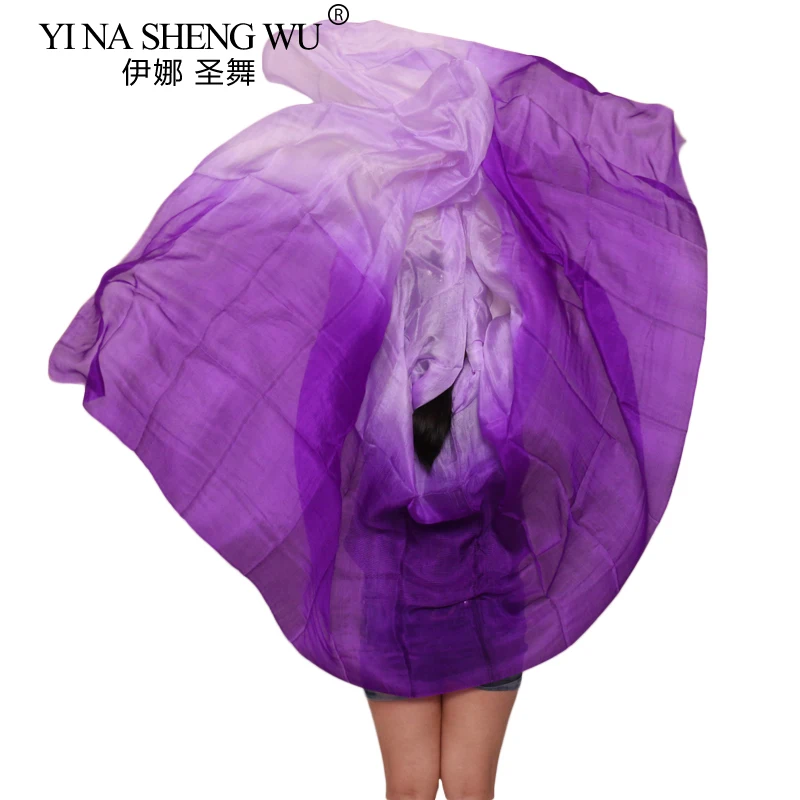 100% Real Silk Belly Dance Veil 250/270*114cm 5mm Purple+Light purple Hand Dye Dance Accessories Silk Veil Can Be Customized