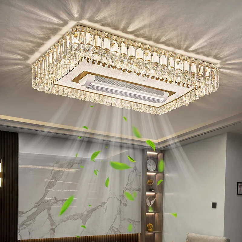 

Modern Luxury Crystal Ceiling Fan Light Living Room Bedroom LED Intelligent Restaurant Cafe Study Ceiling Lamp Lighting Fixtures