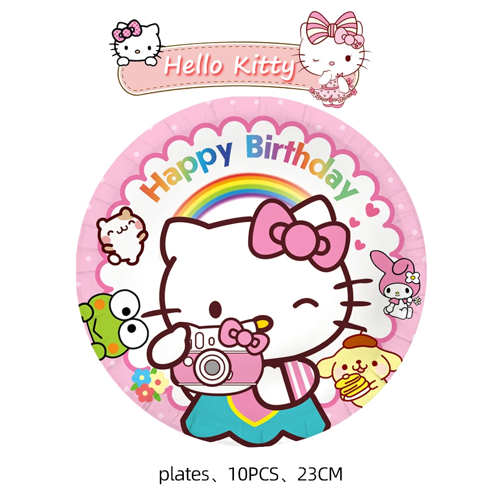 Pink Hello Kitty Cat Party Supplies Balloon Set Paper Cups Plates Napkins Party Accessories Girls Birthday DIY Party Decorations