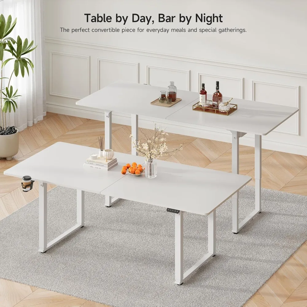 مكتب مستقيم بأربعة أرجل قابل للتعديل مقاس 71 × 32 بوصة مع سطح طاولة مستطيل واسع ورفع محرك مزدوج ووظيفة الذاكرة