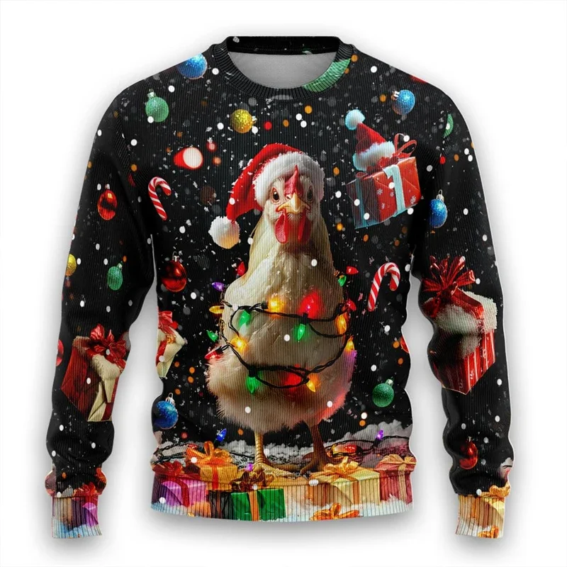 Kid's Couple Outfit Men's Sweaters High Quality Animal Chicken Streetwear Ugly Christmas Sweater Mens Jumper Jersey Funny Party