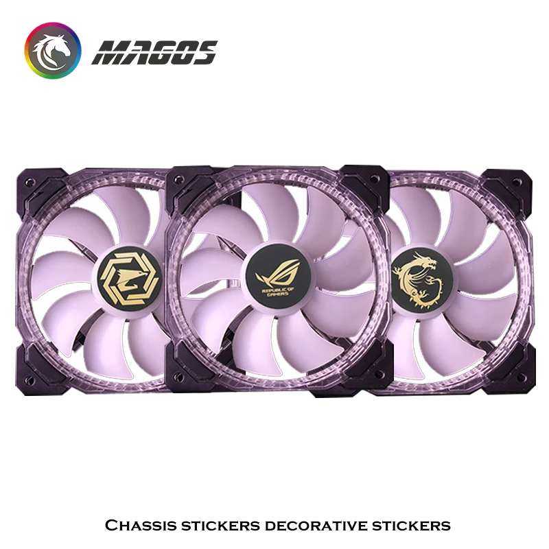 

12CM Computer Cooling Fan Decorative Sticker PC Gamer MOD Toy MSI ROG AORUS Logo Paste Black 3 Pcs/Lot