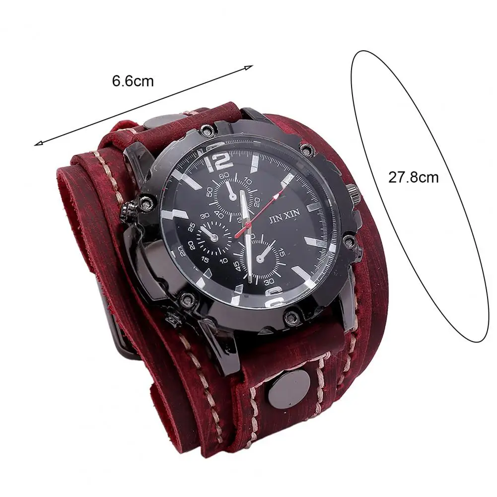 Retro Mens Quartz Watch Round Dial Precise  Adjustable Cool Birthday Gift Universal Handmade Sewing Faux Leather Strap Watch