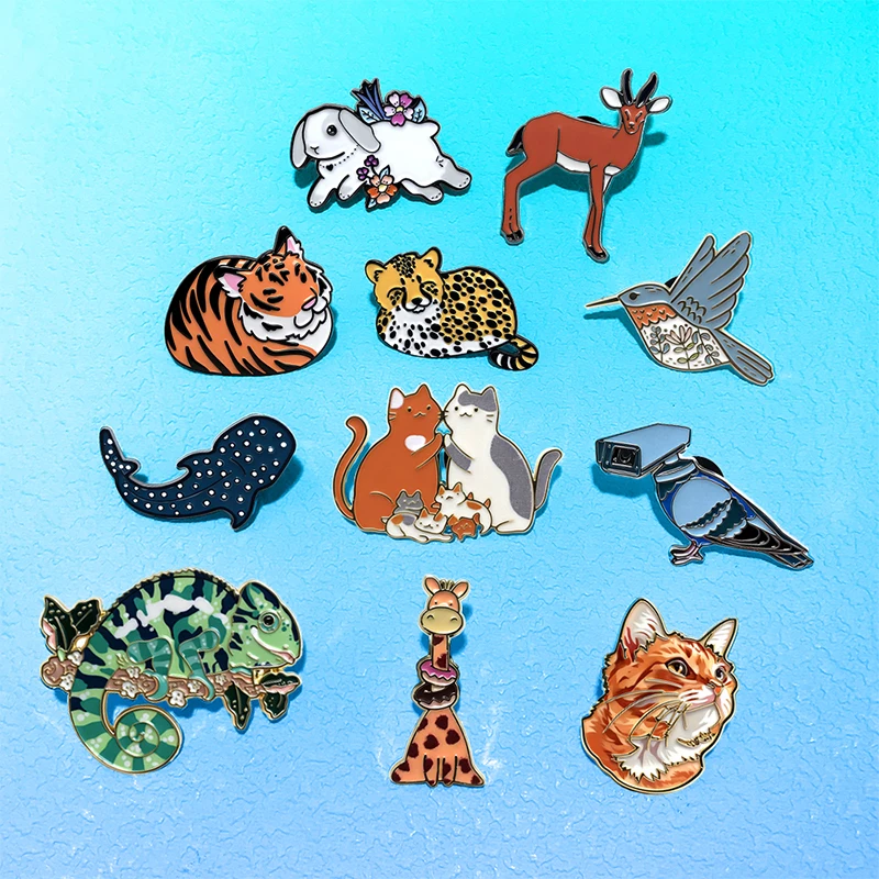AniPins Lovely Animal Pins 10-design Enamel Cat Bird Animal Fish Tiger Metal Brooch Pin For Backpack Clothes Lapel Badge Gifts
