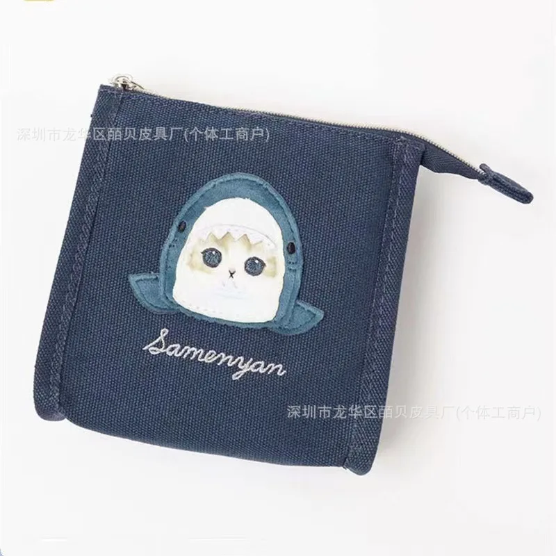 Mofusand New Shark Kitty Kawaii Canvas Bag Anime Zipper Wallet Large Capacity Portable Lunch Box Bag Girl Cartoon Trendy Gift