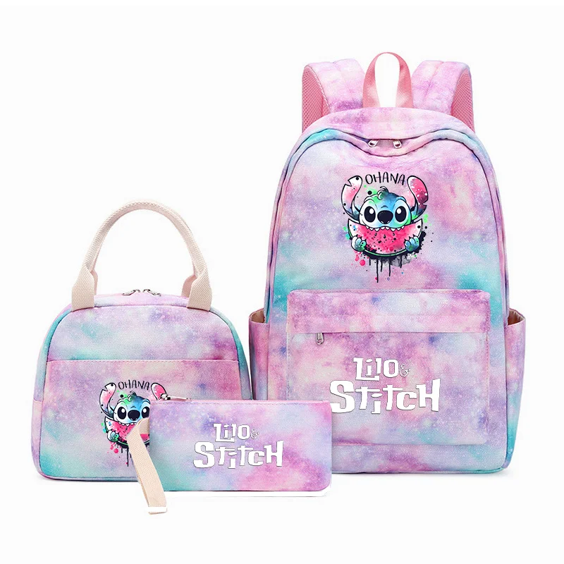 

3Pcs/Set Lilo Stitch Backpack Colorful Bag Boys Girls School bags Teenager with Lunch Bag Travel Mochilas