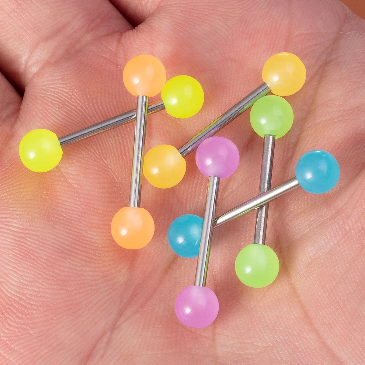 6 Stücke Sexy Acryl Leuchtende Zungenpiercings Schmuck für Frauen Männer 14G Edelstahl Bar Glow in Dark Zungenringe Barbell Stud – Detail 10