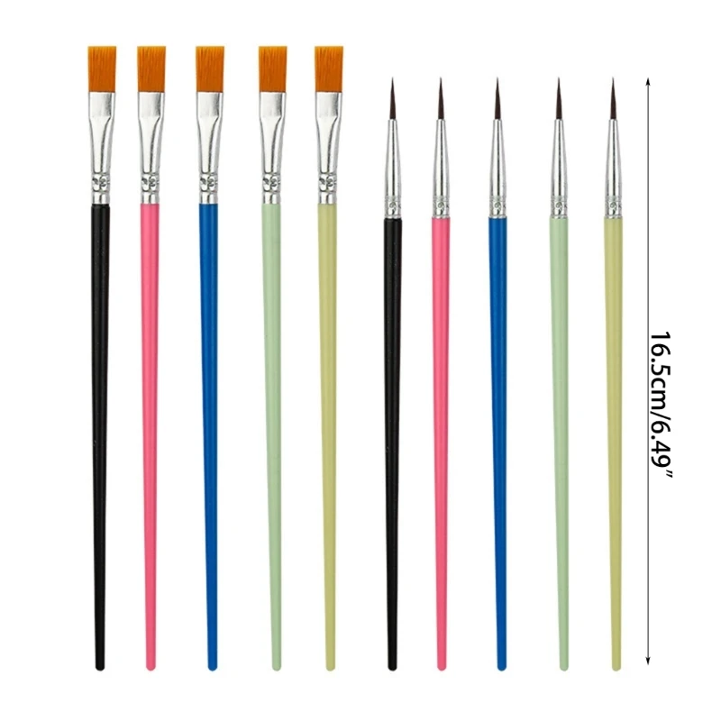 Art Paint Brush Set, 10pcs Hand Painted Nylon Hair Brushes for Acrylic, Watercolor, Oil Gouache, Face Art Painting