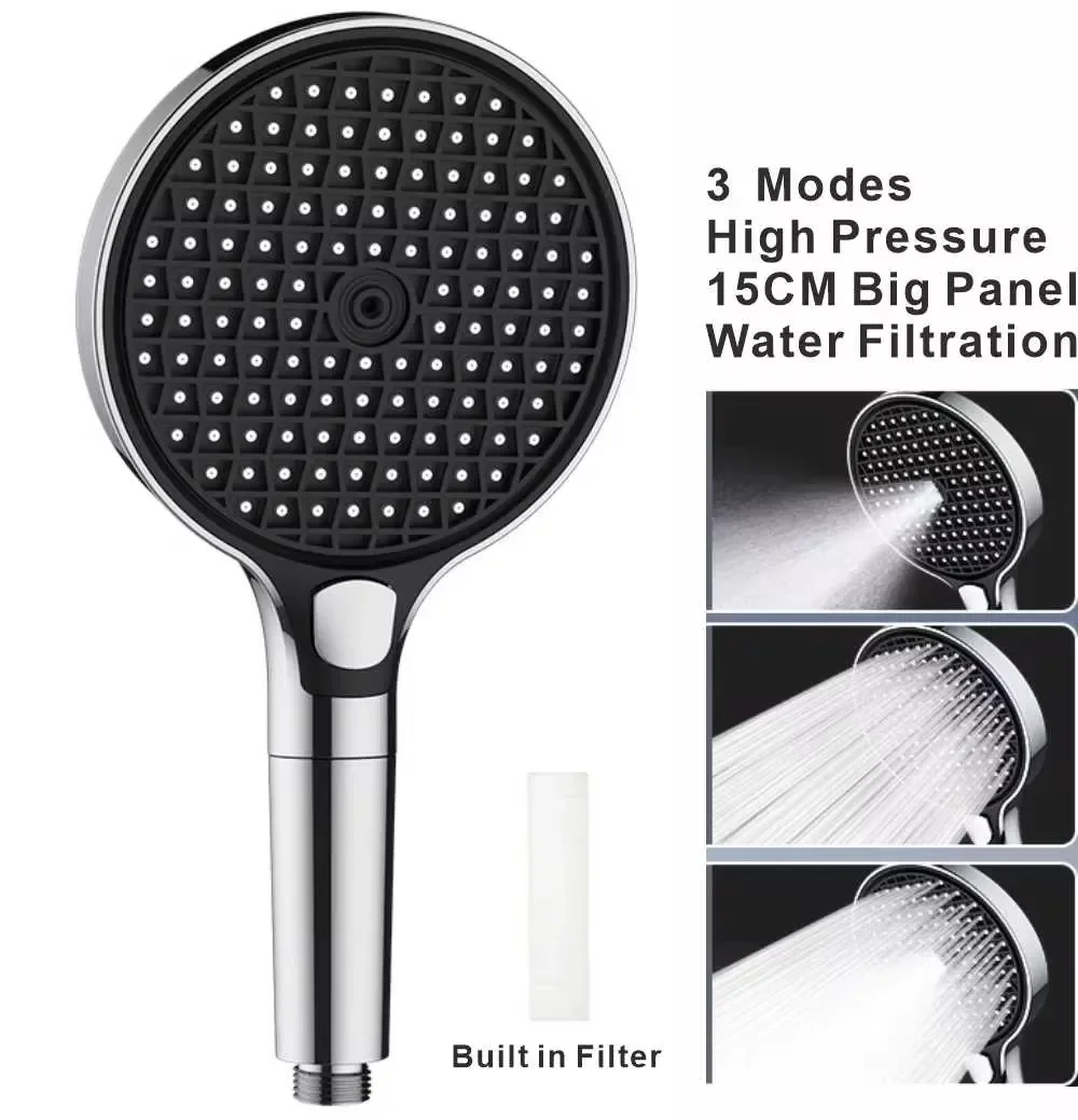 15CM Big Panel High Pressure Shower Head With Filter 3 Modes Large Flow Spray Nozzle Rainfall Shower Faucet Bathroom Accessories
