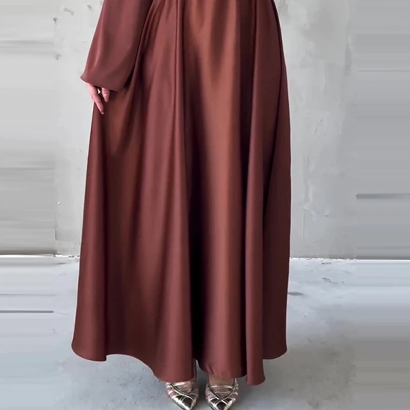 Vrouwen Satijnen Jurk Met Lange Mouwen Slanke Taille Elegante Minimalistische Mode Midi Jurk Casual Avondfeest Outfit Voor Lente Herfst
