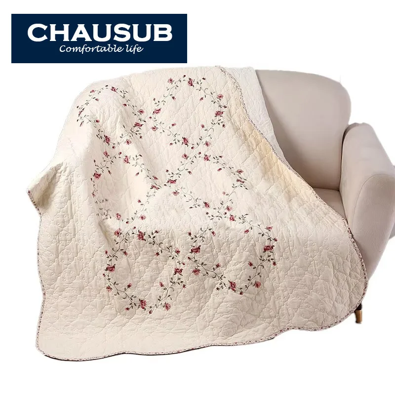 Cotton Embroidered Quilted Throw Blanket 125x150cm 1-Piece Lightweight Summer Quilt Blanket for Kids/Baby Solid Color Sofa Cover