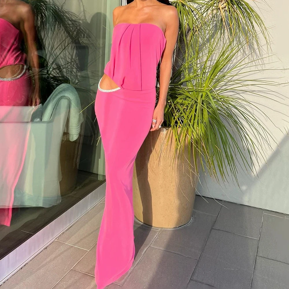 

Summer French hollow hot diamond tube top high-end long skirt women's temperament dress-GZXX405