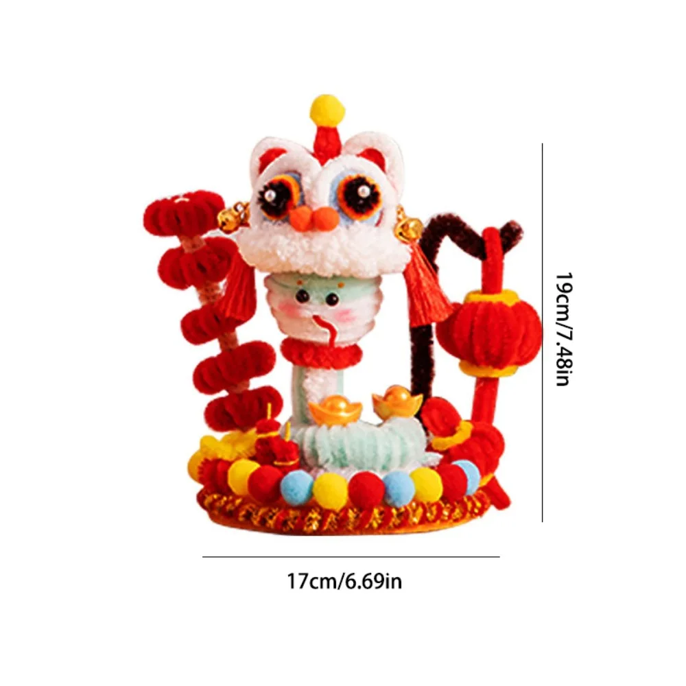 Iron Wire Strip Stick Kids DIY Lion Dance Toy Twist Wire Ethnic Handmade Plush New Year Craft Realistic Blessing Lantern Pendant