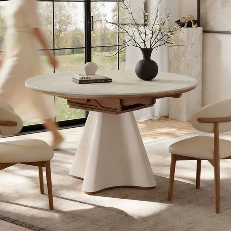 Medieval rock slab dining tables Modern simple folding round dining table set of 6 chairs kitcjen pliante with 4 chair furniture