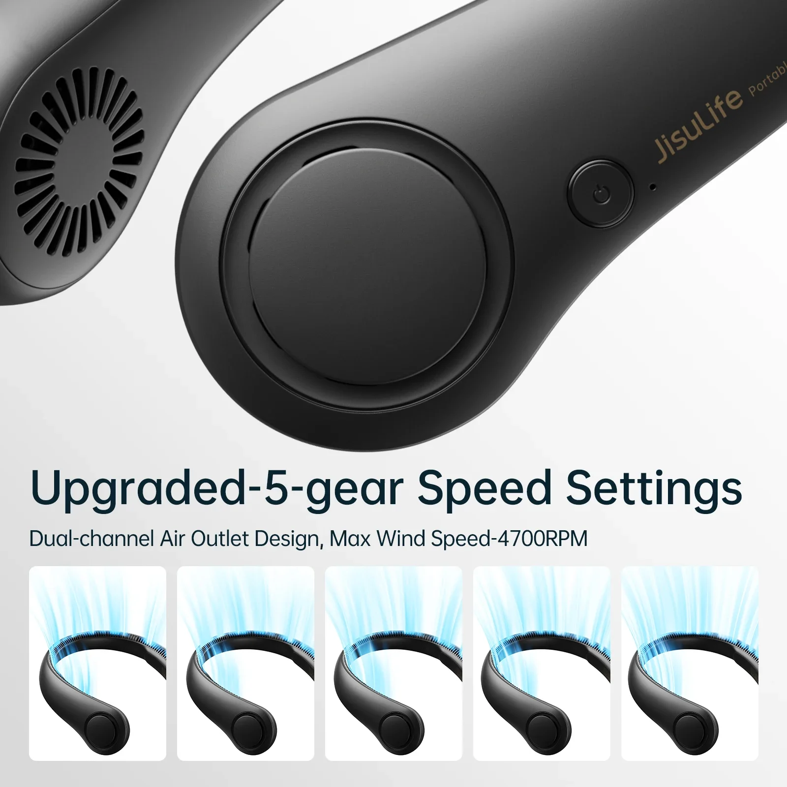 Portable Neck Fan,Hands-Free Bladeless, 5 Speeds,4000 mAh Rechargeable Battery,Twistable Operated Wearable Neckband Fan