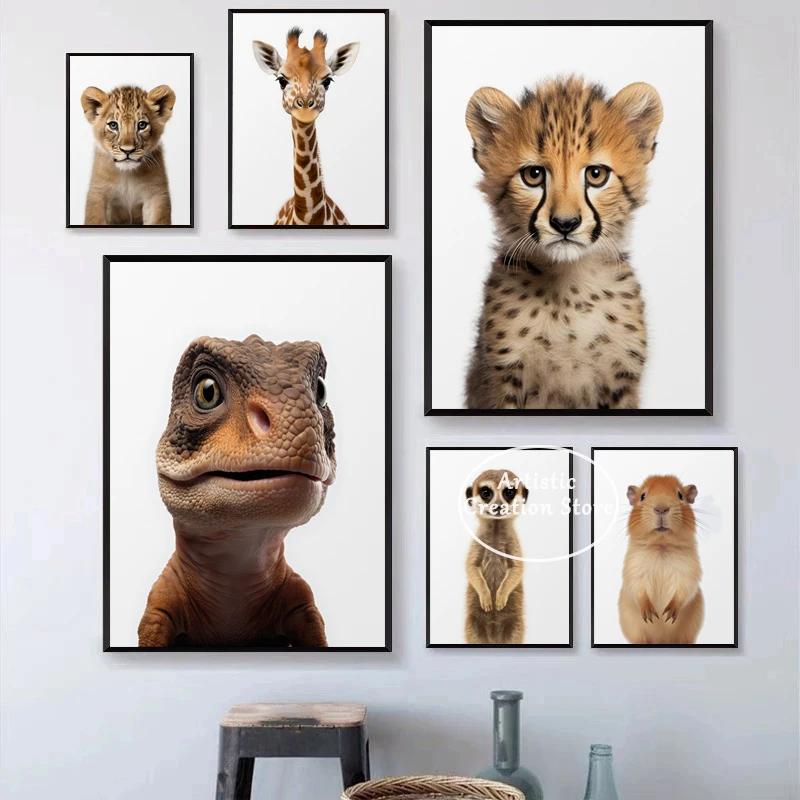 Cute Safari Animals Poster Canvas Painting Prints Wall Art African Animal Pictures for Nursery Baby Animals Room Home Decoration