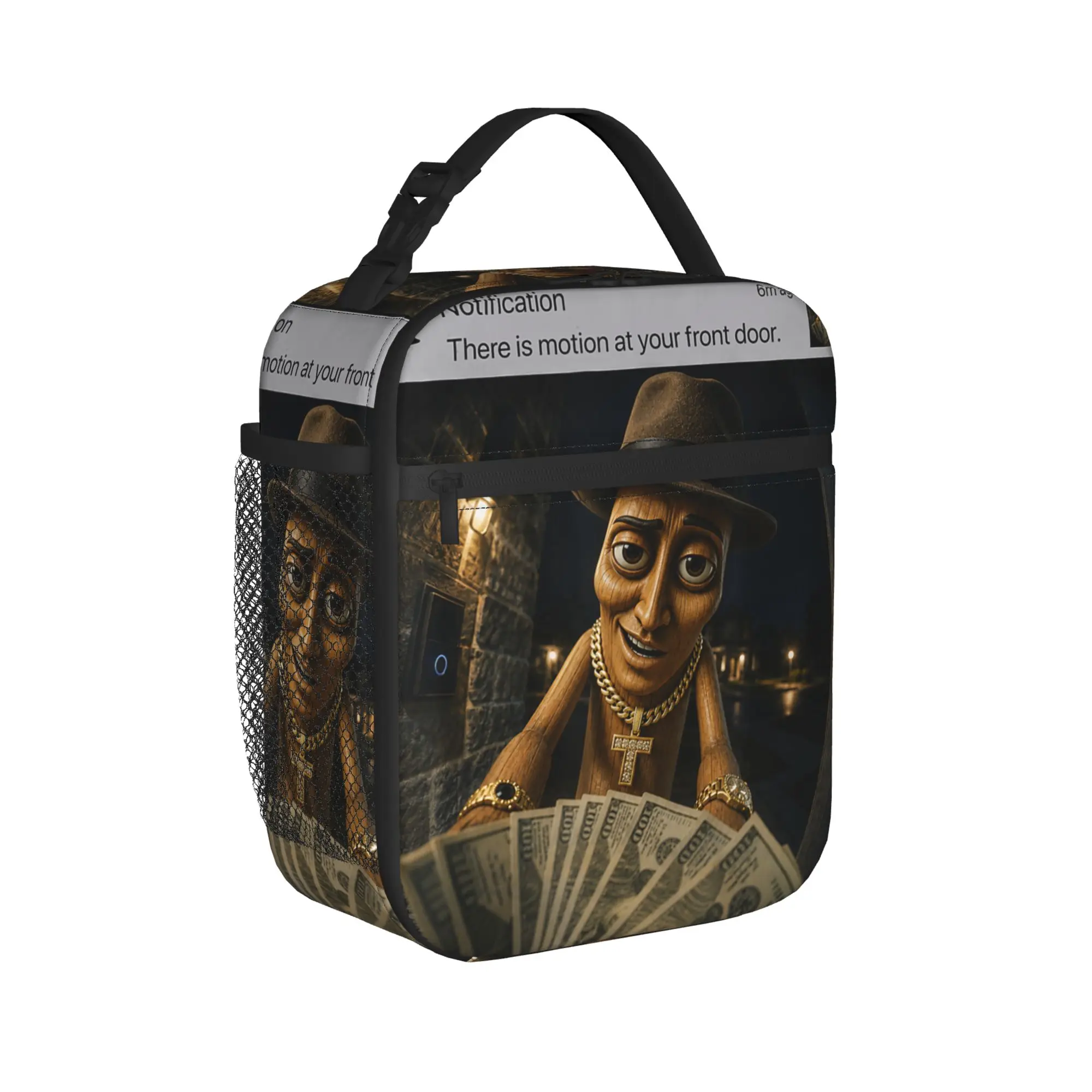 There is Motion At Your Front Door Tung Tung Tung Sahur Meme Lunch Bag Portable Lunch Box men Outdoor Picnic Graphic Cooler Bag