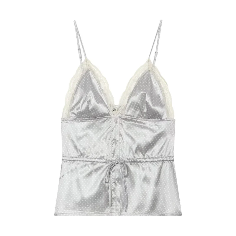 Dave&Di Women's Clothing 2026 Summer New Product Spicy Girl Style V-neck Lace Embellished Silk Suspender Top For Women