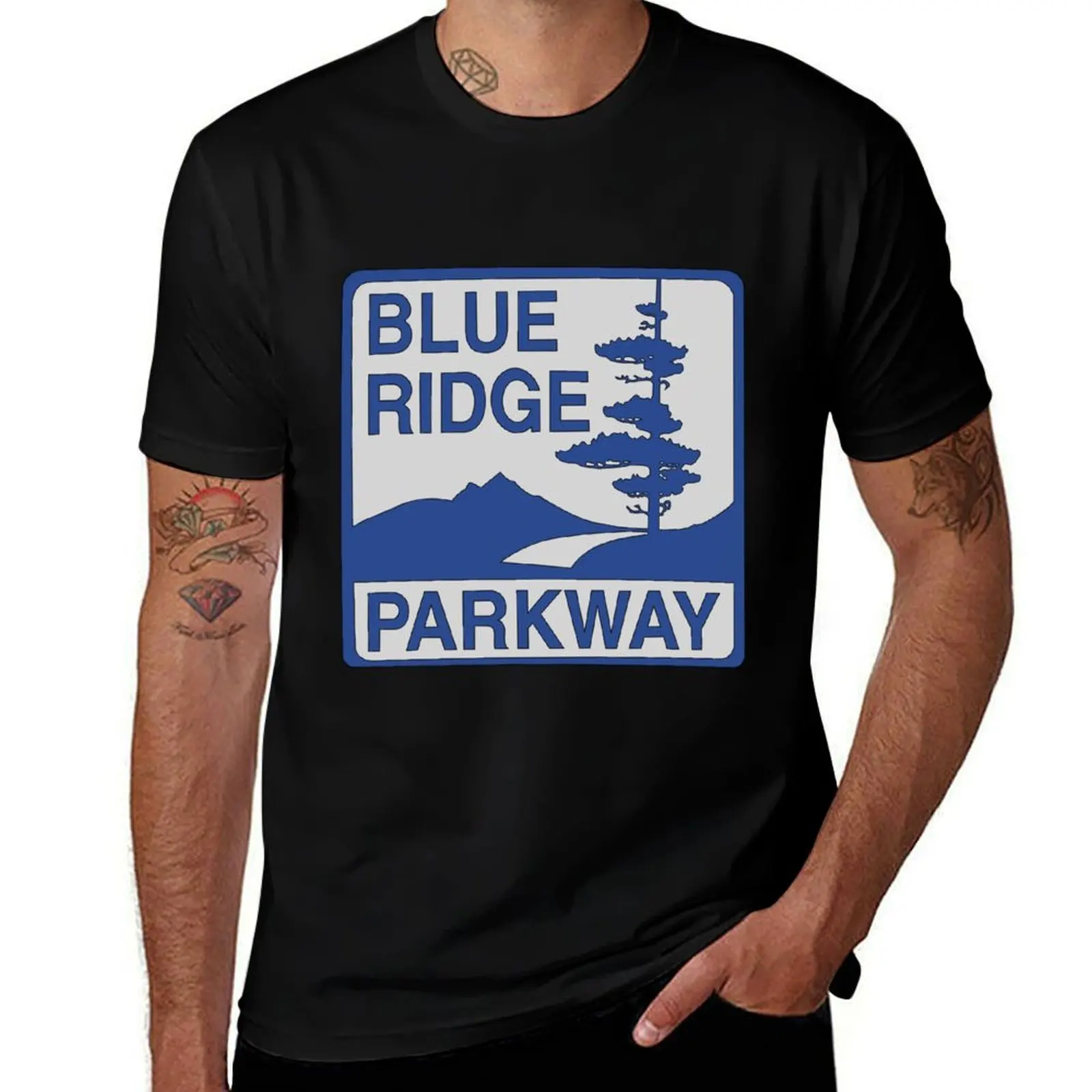 dark blue Blue Ridge Parkway sign T-Shirt Basic Short Sleeve Cotton Blend T-Shirt