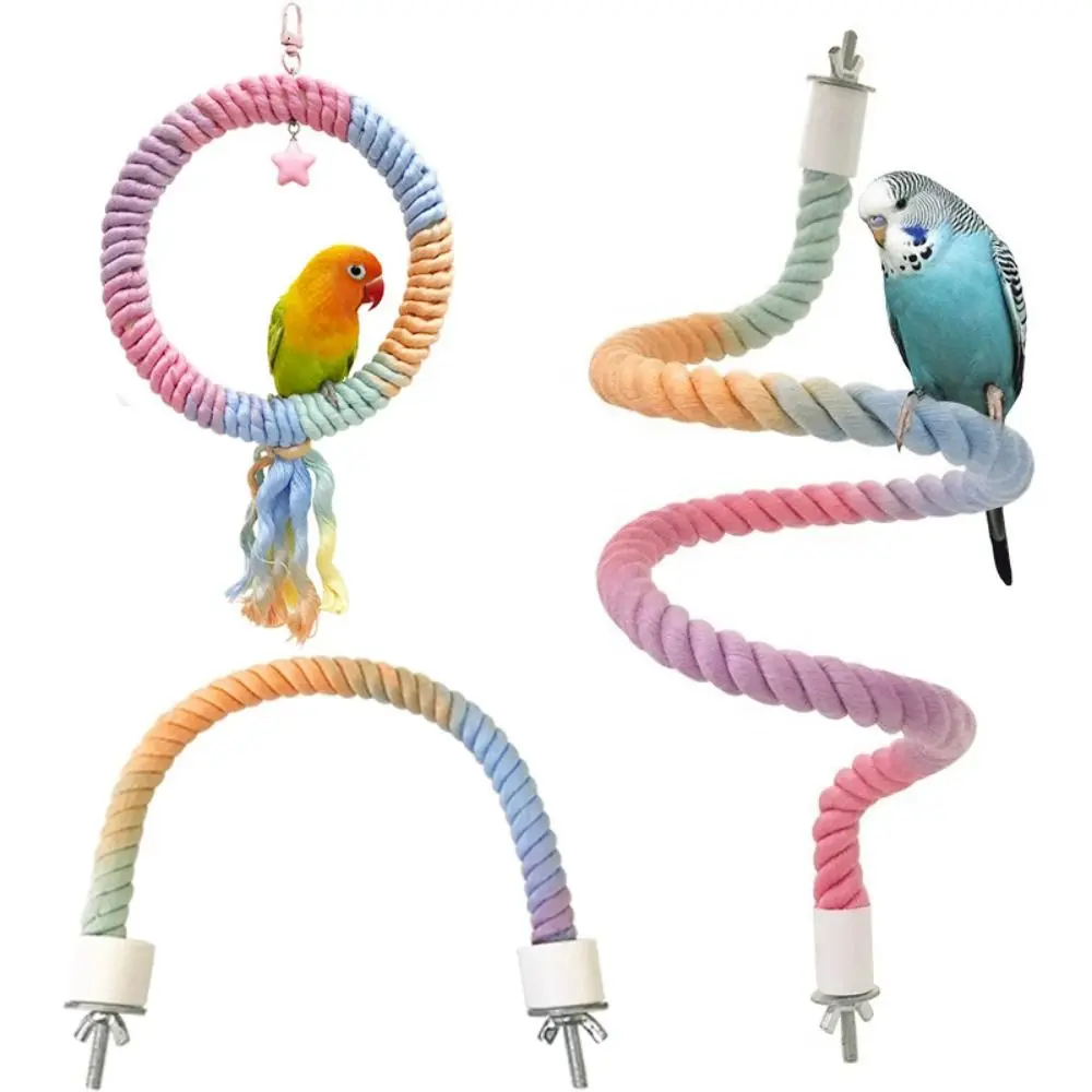 Screw Head Colored Cotton Parrot Pole Flexible Sturdy Parrot Standing Woven Rope Rotating Hanging Clip Bird Cotton Rope Swing