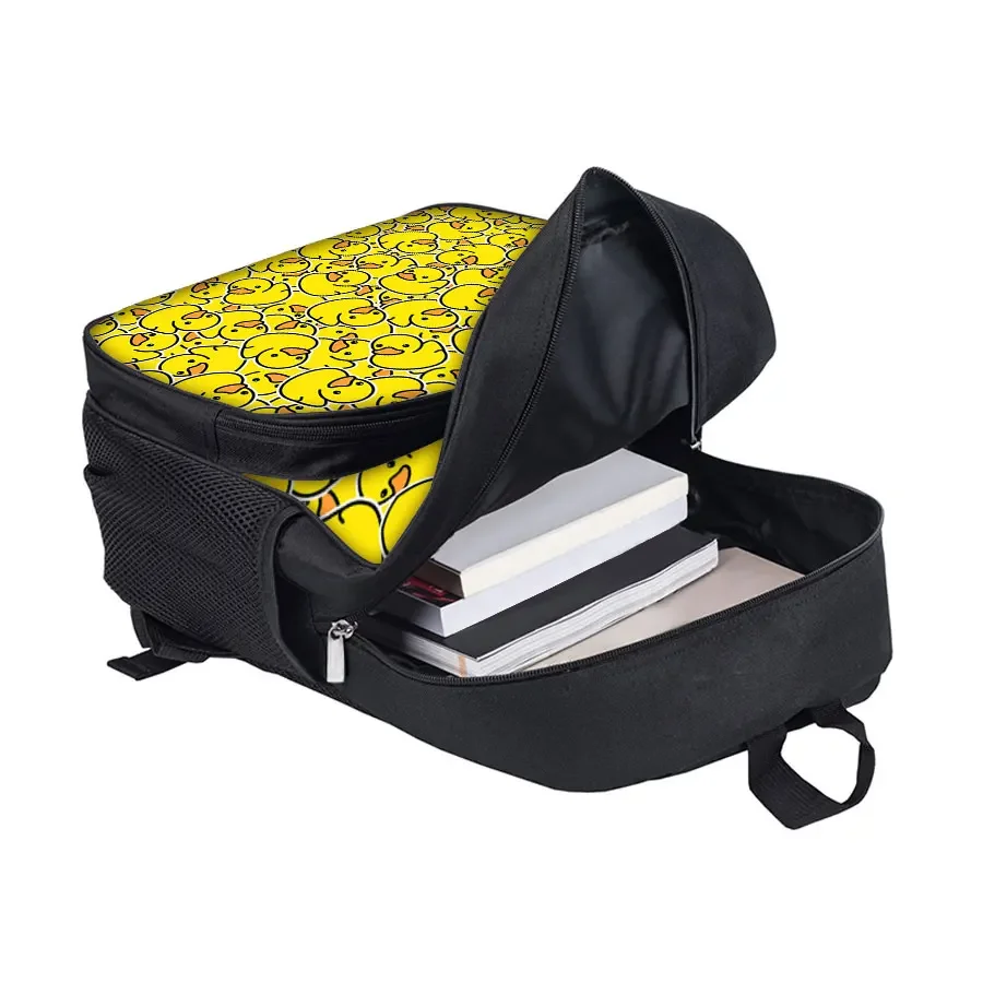 Yellow Duck Pattern Round Front Pocket Backpacks for Boy and Girls Best Gifts 2D Flat Cartoon School Backpack for Children Bag